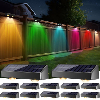 Brizled Solar Fence Lights 8-Pack - Warm/Cool White & RGB - Ideal for Walls, Garden, Patio, Yard, Deck, Pool Area - Modern Outdoor Lighting Panel Home Decorative
