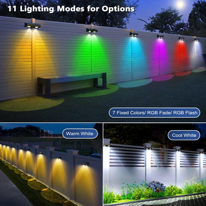 Brizled Solar Fence Lights 8-Pack - Warm/Cool White & RGB - Ideal for Walls, Garden, Patio, Yard, Deck, Pool Area - Modern Outdoor Lighting Panel Home Decorative