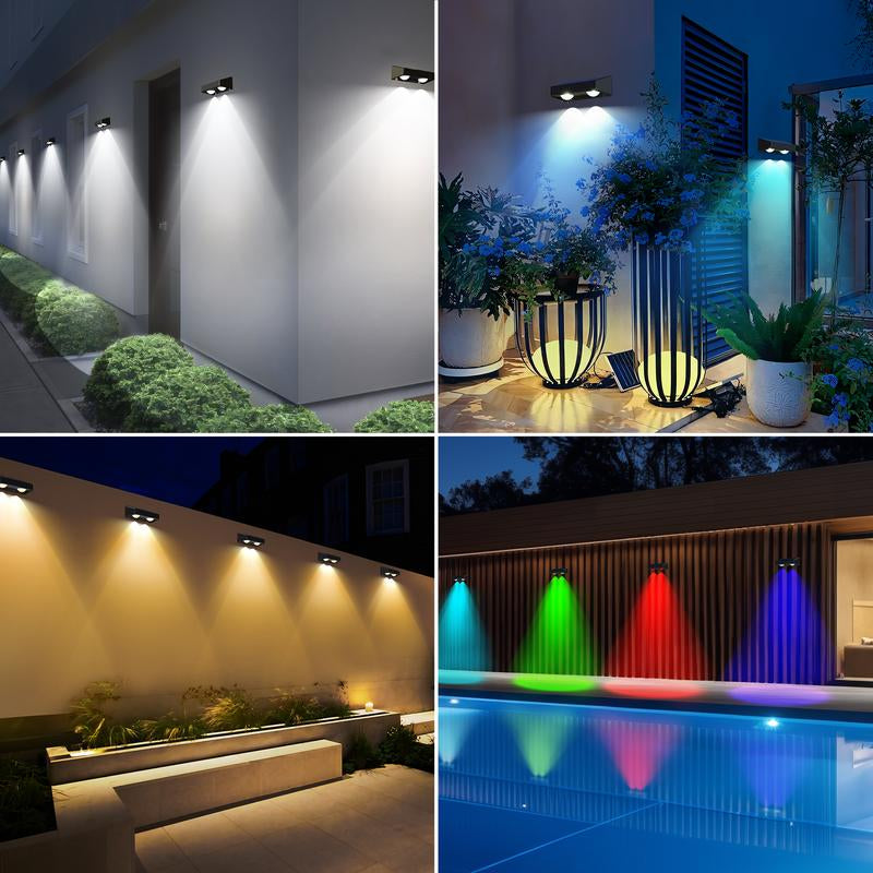 Brizled Solar Fence Lights 8-Pack - Warm/Cool White & RGB - Ideal for Walls, Garden, Patio, Yard, Deck, Pool Area - Modern Outdoor Lighting Panel Home Decorative