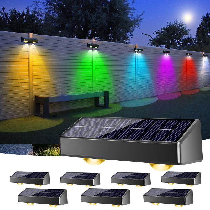 Brizled Solar Fence Lights 8-Pack - Warm/Cool White & RGB - Ideal for Walls, Garden, Patio, Yard, Deck, Pool Area - Modern Outdoor Lighting Panel Home Decorative