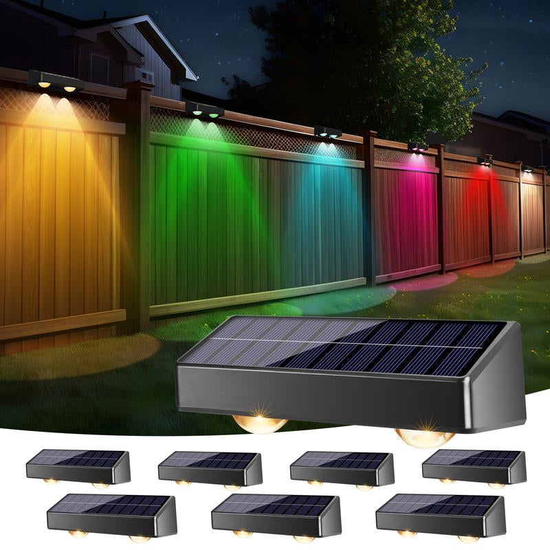 Brizled Solar Fence Lights 8-Pack - Warm/Cool White & RGB - Ideal for Walls, Garden, Patio, Yard, Deck, Pool Area - Modern Outdoor Lighting Panel Home Decorative